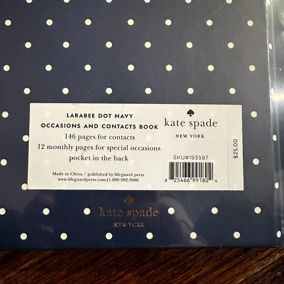 NWT kate spade Occasions and Contacts Book, Navy with White Dots - Picture 3 of 3
